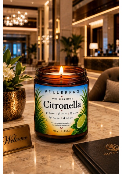Açık Alanların Tercih Edilen Citronella& Limon Otu Mumu Bahçe Ve Teras Mumu 100gr Beyaz