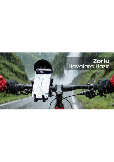 Gidon Bağlantılı Güneş Ve Yağmur Korumalı 360 Derece Ayarlanabilir Motosiklet Bisiklet Telefon Tutucu