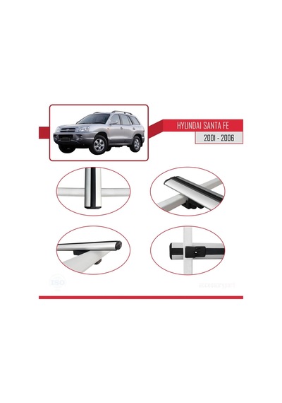 Hyundai Santa Fe Sm 2001-2006 Arası İle Uyumlu Basic Model Ara Atkı Tavan Barı Gri 3 Adet