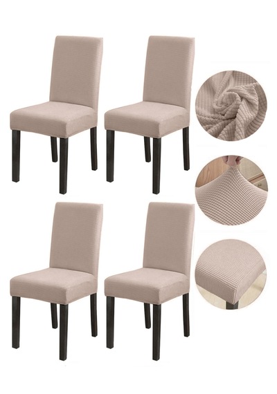 Bambu Nano Kumaş Likralı Lastikli Sandalye Kılıfı Yıkanabilir Esnek Sandalye Örtüsü 4 Lü Set Vizon