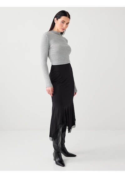 Jimmy Key Siyah Normal Bel Düz Kesim Dantel Detaylı Örme Midi Etek 6sw075494900