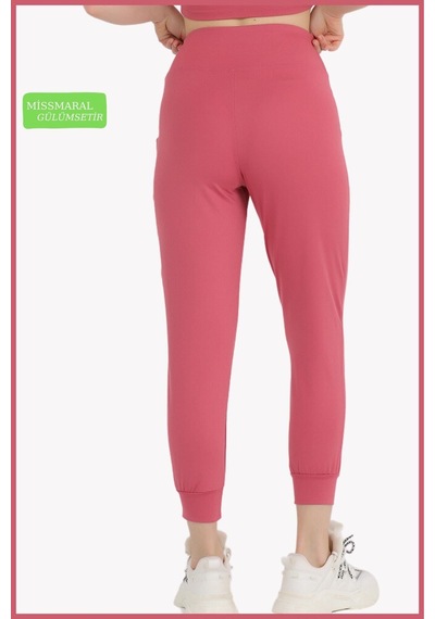 Kadın Curve Eşofman Alt Gül Kurusu Jogger Dalgıç Kumaş Yüksek Bel Çift Cepli Joggers 1061 GÜL KURUSU