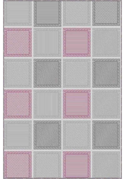 Pembe Geometrik Kaymaz Taban Makinede Yıkanabilir Halı Dm09n11