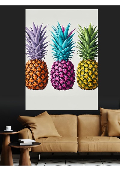 Renkli Ananas Meyve Sanatı Dekoratif Kanvas - Mdf Ahşap Tablo