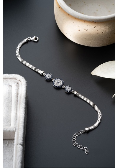 Çekirdekjewelry Gümüş Nazar Boncuklu Bileklik 925 Ayar Zirkon Taşlı Modern Kadın Takısı Gri