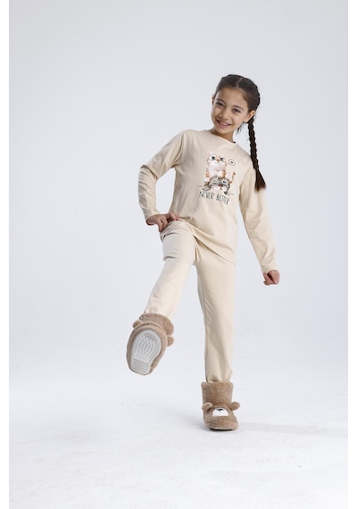 Baskılı Pijama Takımı Bej