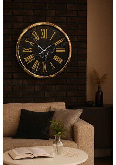 Zentime Black Marble Gold 52 Cm Metal Duvar Saati Çok Renkli