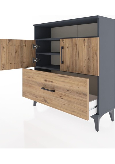 Arges Şifonyer 3 Raflı Tek Çekmeceli 2 Kapaklı 88x30x96 Antrasit-çam Antrasit