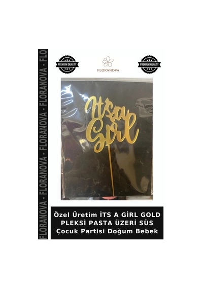 Özel Üretim İts A Girl Gold Pleksi Pasta Üzeri Süs Çocuk Partisi Doğum Bebek Altın