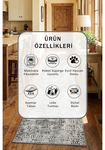 Gri Yıkanabilir Mutfak Halısı 4