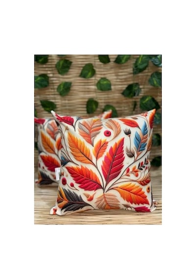 Tr 3d Dijital Baskı Sonbahar Yaprakları Temalı Kırlent Kılıfı, 43x43 Cm, Çok Renkli, 2'li Set Genel