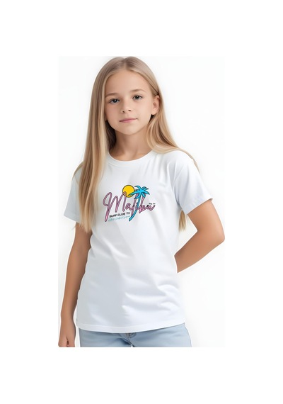 Fyk Kids Kız Çocuk Basic Malibu Baskılı T-shirt Beyaz
