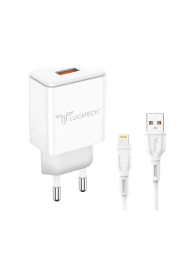 Lucatech Lc-104 15w 2.6a Usb To Lightning Şarj Kablolu 1 Metre Akıllı Duvar Şarj Cihazı Adaptör Seti Beyaz