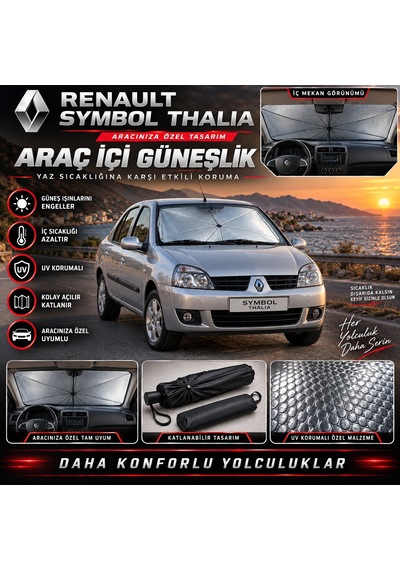 Renault Symbol Thalia Araç Ön Cam Güneşliği Katlanabilir Şemsiye Oto Güneşlik Uv Korumalı Gölgelik Araba Oto Şemsiyesi