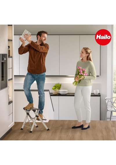 Hailo Mk80 Comfortline Alüminyum Katlanır Merdiven - 150 Kg'a Kadar 2 Büyük Basamak - Entegre Kilit Açma Fonksiyonl Genel