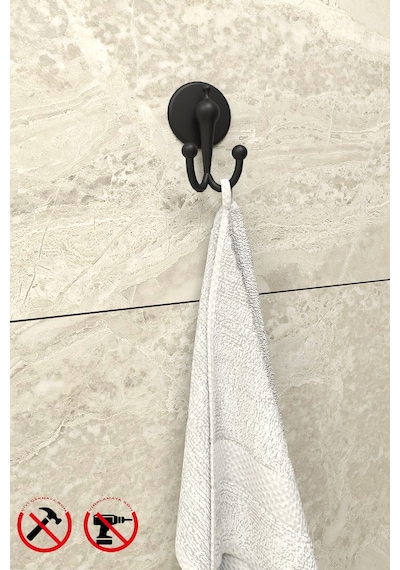 Alper Banyo Lotus Yapışkanlı Siyah Lüx Bornoz Askılık Havluluk Siyah