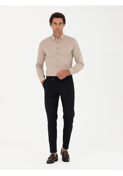Cacharel Lacivert Carrot Fit Çizgili Kanvas Pantolon
