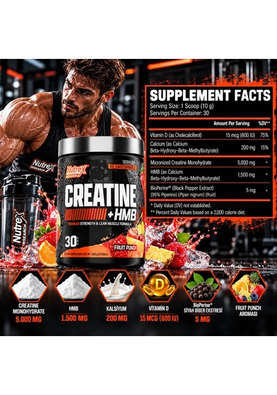 Nutrex Research Micronize Creatine+hmb Monohidrat 30 Servis - Fruit Punch Aromalı