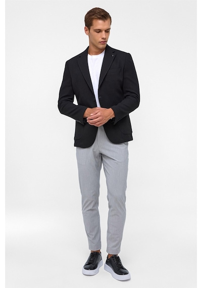 Süvari Siyah Slim Fit Desenli Mono Yaka 6 Drop Ceket-38403 Siyah