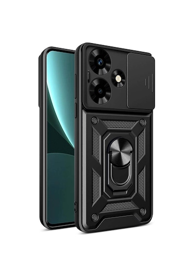 Ariatech İnfinix Hot 30 Kılıf Magnetik Standlı Kamera Korumalı Sürgülü Vega Kapak - S Siyah