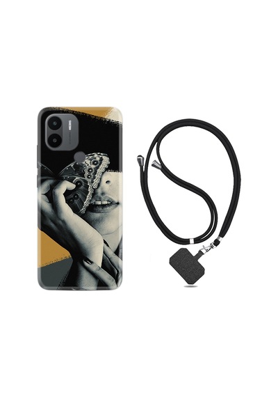 Xiaomi Redmi A1 Kılıf İpli Boyun Askılı Desenli Silikon Butterfly Girl 1837