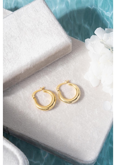 925 Ayar Gümüş Gold Rengi Sade 15 Mm Şarnel Küpe Gold