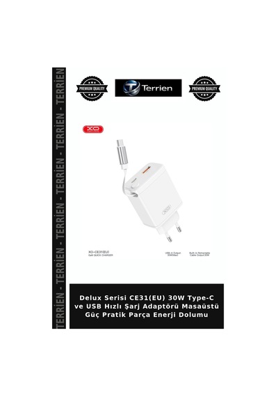 Delux Serisi Ce31 Eu 30w Type-c Ve Usb Hızlı Şarj Adaptörü Masaüstü Güç Pratik Parça Enerji Dolumu