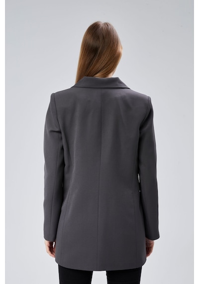 Antrasit Oversize Dokuma Blazer Ceket Antrasit