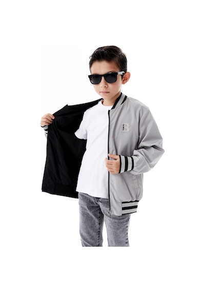 Benitto Kids Erkek Çocuk Kapüşonlu Çift Taraflı Mevsimlik Yağmurluk 51364 Gri