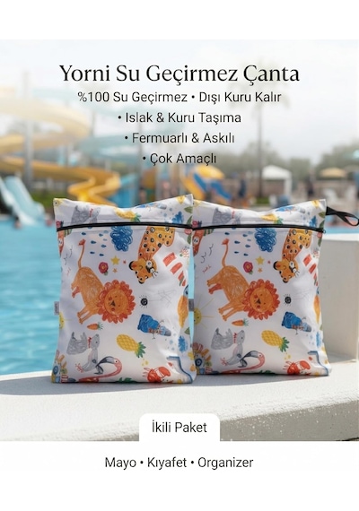 2 Adet, 30 X 35 Cm, Jungle Desen, Sıvı Geçirmeyen Çok Amaçlı Çanta, Ekonomik Set, Yıkanabilir Çok Renkli