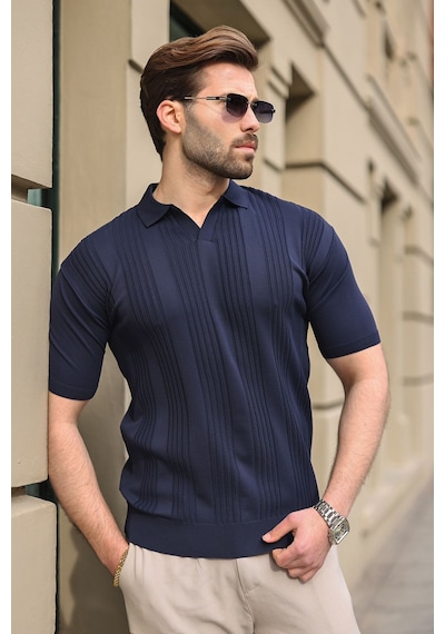 Madmext Lacivert Polo Yaka Triko Erkek Tişört E7469 Lacivert