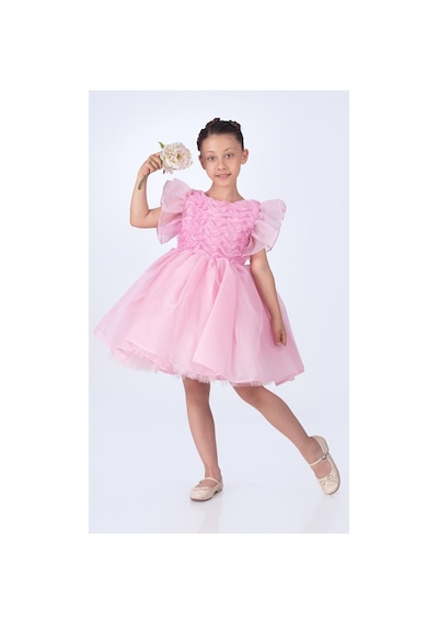 Mnk Baby & Kids Maronia Kız Çocuk Prenses Model Abiye Elbise - Pembe M00746