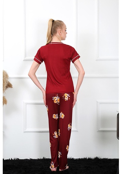 Akbeniz Kadın Bordo Kısa Kol Pijama Takım 20388 - S Bordo