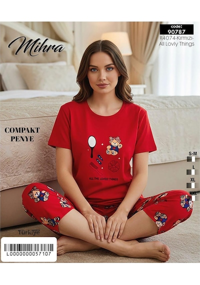 Mihra Kadın %100 Pamuk Bisiklet Yaka Kısa Kol Kapri Pijama Takımı 90787k - 1 Adet Kırmızı Mihra Kadın %100 Pamuk Bisiklet Yaka Kısa Kol Kapri Pijama Takımı 90787k - 1 Adet Kırmızı