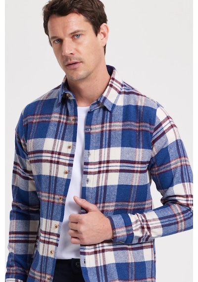 Tudors Erkek Slim Fit Dar Kesim Kareli Kışlık Oduncu Gömlek-42358 Saks Mavi