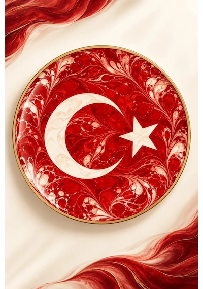 Dekoratif Duvar Tabağı Al Bayrak Zarafeti Dekorlu Seramik Tabak Pembe