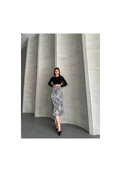 Asur Boutique Asur Butik Kadın Saten Beli Lastikli Etek Beyaz