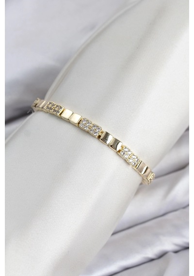 Mey İthalat Cm Kare Model Zirkon Taşlı Vıp Seri Gold Renk Pirinç Kadın Bileklik Diğer