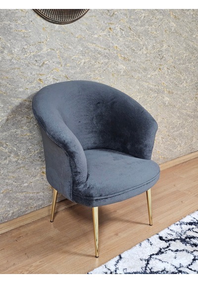 Zafir Tekli Teddy Gold Kaplama Sivriltme Ayak Çay Seti Koltuk Tekli Berjer , Balkon, Salon, Ofis Füme