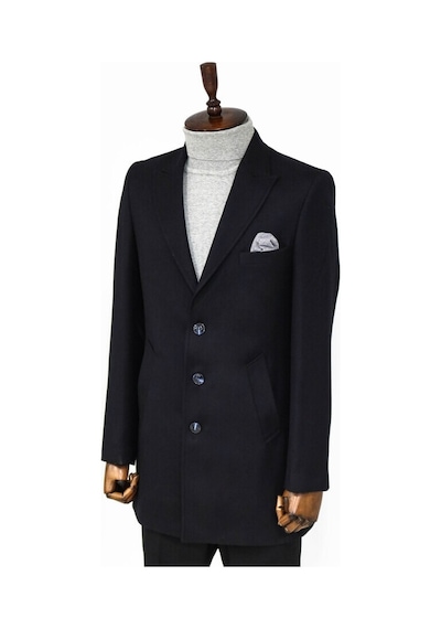 Wessi Kaşe Slim Fit Geniş Yaka Gri Erkek Kaban 001