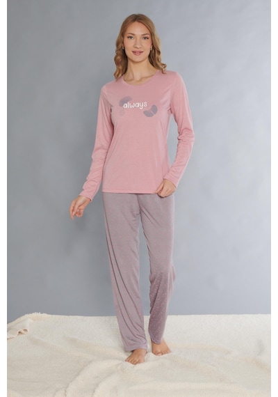 Uzun Kol Pijama Takımı Viskon Alperi 790-82 Pembe