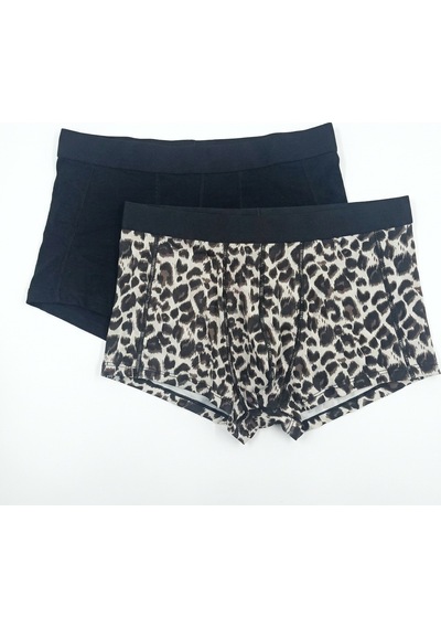 Bonbon Erkek 2'li Paket Pamuklu Leopar Ve Siyah Renk Boxer Bb2824 Çok Renkli
