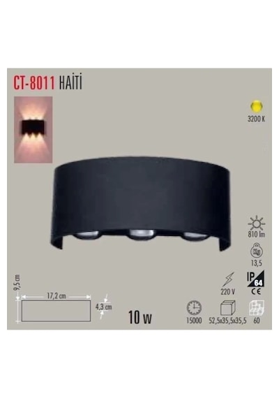 Ct-8011 Haiti 10w Led Duvar Aplik 3200k Günışığı Siyah