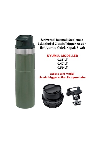 Universal Basmalı Sızdırmaz Trigger Action Termoslar İle Uyumlu Kapak Siyah