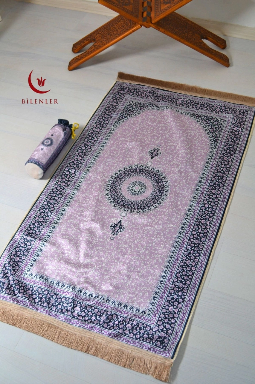 Keseli Seccade - 70x110 Cm - Taşınabilir - İnce, Şık Ve Etnik Desenli Mor