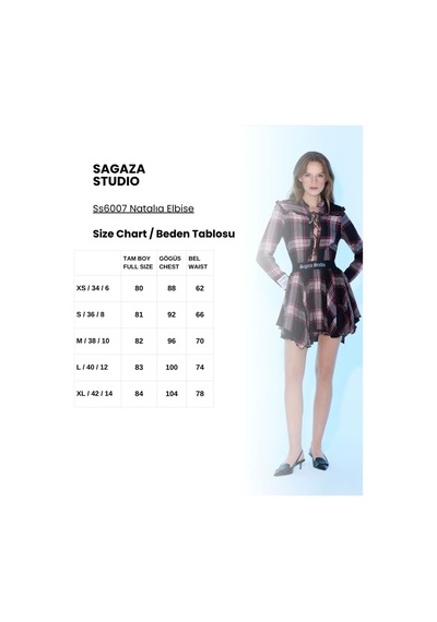 Sagaza Studio Ss6007 Ekose Desenli Asimetrik Mini Elbise Cok Renklı