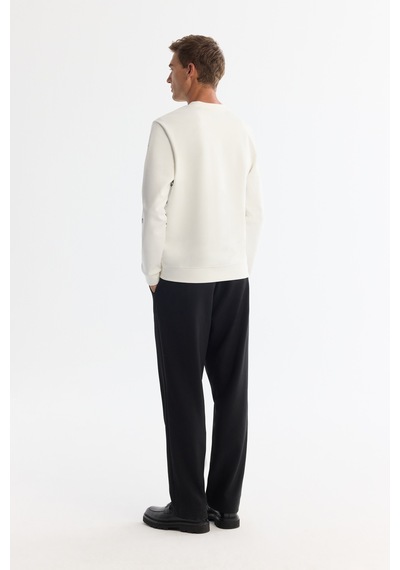 Avva Erkek Ekru Bisiklet Yaka Pamuklu Baskılı Regular Fit Sweatshirt A42y1285