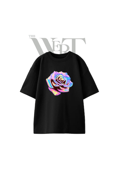 Thewert Neon Rose Tasarım Baskılı Ünisex Siyah Oversize T-shirt