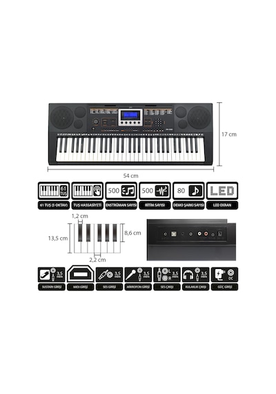 Jwin Jtk-3350 61 Tuş Hassasiyetli 5 Oktav Org Adaptör Hediye