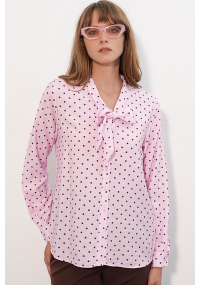 Hiccup Bdart Puantiyeli Poplin Gömlek Bluz Allık Pembe